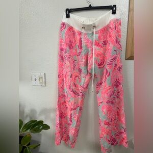 Lilly Pulitzer Vibrant Pink and Green Trousers, Size XL